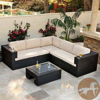 Christopher Knight Home Ventura Pe Wicker 4 piece Outdoor Sectional (Black PE wicker and Sunbrella fabric cushionsFinish Light beige cushions and black wickerSectional dimensions (2) 62.25 inches long x 38.5 inches wide x 25.35 inches highCorner unit di