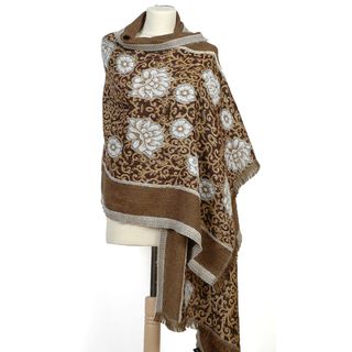 Selection Privee Paris Chloe Gold Floral Embroidered Wool Shawl