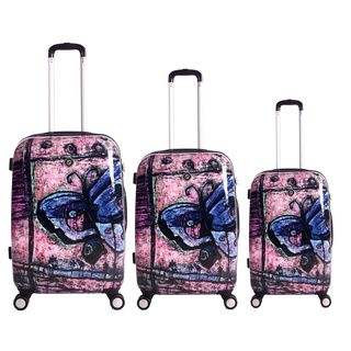 Neocover Traveling Butterfly 3 piece Hardside Spinner Luggage Set (MulticolorMaterials Polycarbonate, ABSPockets One (1) large pocket, two (2) small pocketsCarrying handle Impact locking aluminum telescopic handle system with push buttonWheeled YesWhe