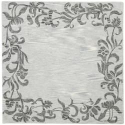 Handmade New Zealand Wool Floral Border Silver Rug (6 Square)