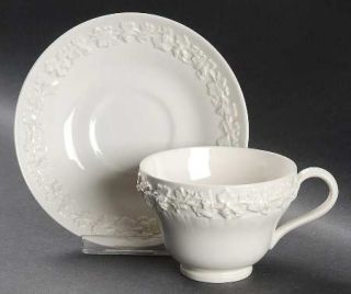 Wedgwood Cream Color On Cream Color (Plain Edge) Footed Cup & Saucer Set, Fine C