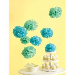 Martha Stewart Celebrate Paper Pom poms (Blue Pom poms are 2 sizes 14 inches x 7.5 inches & 11 inches x 7.5 inchesImported )