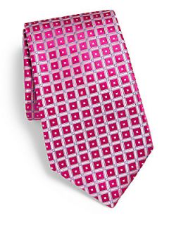 Ike Behar Geometric Neat Silk Tie   Pink
