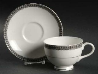 Royal Doulton Marlowe Footed Cup & Saucer Set, Fine China Dinnerware   Bone,Blac