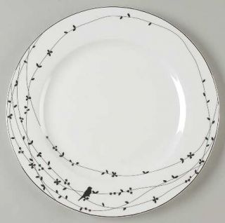 Ciroa Oiseau Dinner Plate, Fine China Dinnerware   Platinum Bird & Vines,Rim,Pla