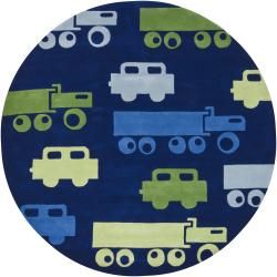 Hand tufted Mandara Kids Blue New Zealand Wool Rug (79 Round)