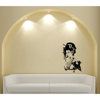 Japanese Geisha Girl With Flowers Black Vinyl Sticker Wall Decal (Glossy blackTheme Japanese geisha girl Materials VinylIncludes One (1) wall decalEasy to apply; comes with instructions Dimensions 25 inches wide x 35 inches longAll measurements are ap