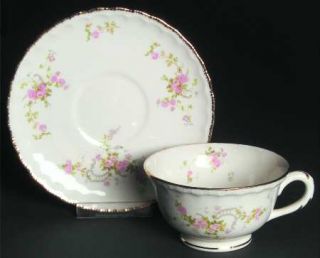 Pope Gosser New Princess Footed Cup & Saucer Set, Fine China Dinnerware   Pink R