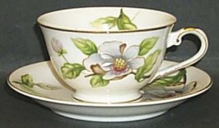 Roselyn Dogwood Footed Cup & Saucer Set, Fine China Dinnerware   Dogwood Flowers