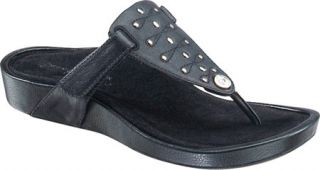 Womens Aetrex Serrana   Black Leather Thong Sandals