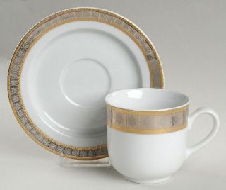 Thun Platinum With Gold Footed Cup & Saucer Set, Fine China Dinnerware   Platinu