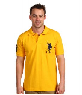 U.S. Polo Assn Solid Polo with Big Pony Mens Short Sleeve Button Up (Yellow)