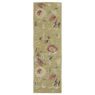 Lawrence Light Olive Floral Hand tufted Wool Rug (23 X 76)