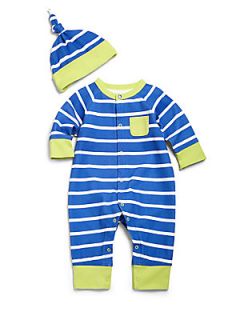 Offspring Infants Striped Coverall & Hat Set   Blue 