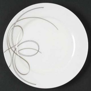 Ciroa Riccio Salad Plate, Fine China Dinnerware   Platinum Swirls On White,No Tr