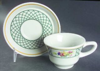 Rego Bountiful Footed Cup & Saucer Set, Fine China Dinnerware   Arista,Green Lat