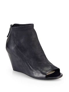 Elisanero Leather Open Toe Wedge Ankle Boots