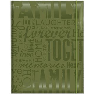 Embossed Gloss Family Expressions Green Photo Album (holds 100 Photo) (GreenMaterials PaperIncludes one (1) albumHolds up to 100 4 inch x 6 inch photosCover embossed in glossy tone on tone wordsMemo area to document memoriesElastic cord closureAcid free 