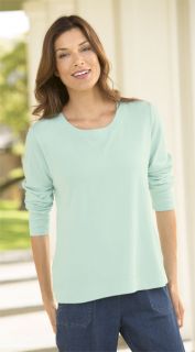 Coverstitched Garment washed Long sleeved Tee, Light Turquoise, Small