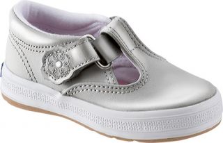 Girls Keds Daphne Leather T Strap   Silver Leather Casual Shoes