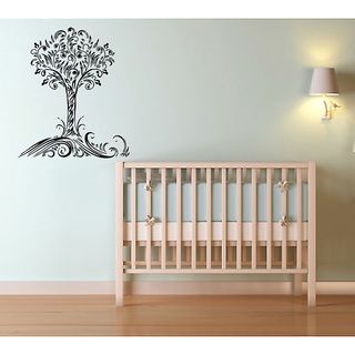 Floral Tree Vinyl Wall Decal (Glossy blackEasy to applyDimensions 25 inches wide x 35 inches long )