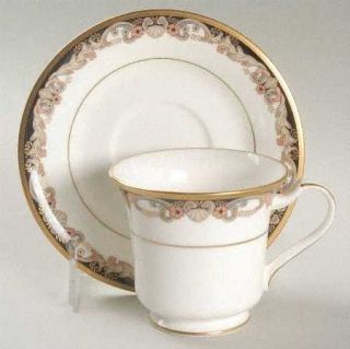 Noritake Farentino Footed Cup & Saucer Set, Fine China Dinnerware   Bone, Black