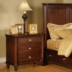 Hawthorne 3 drawer Nightstand (Kiln dried solid poplar and birch veneersFinish Brown cherry finishFeatures 3 drawersBrushed silver hardwareDrawers feature Kenlin metal drawer glides with built in stopsDust proofing under bottom drawers for added protecti