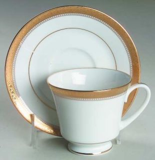 Noritake Manor Gold Footed Cup & Saucer Set, Fine China Dinnerware   Contemporar