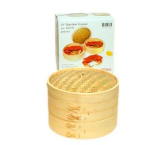 Town Food Service Bamboo Steamer Set, Includes 2 Steamers, 1 Cover, 10 in