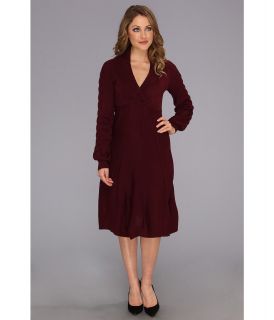Nine West Long Sleeve Shawl Collar Panel Skirt Dress Womens Dress (Burgundy)