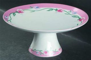 Home Settings Harmony Rose Footed Cake Plate, Fine China Dinnerware   Pink Flowe