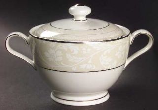 Noritake Manassa Sugar Bowl & Lid, Fine China Dinnerware   Empire, White Lace Fl