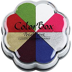 Colorbox Petal Point Celebrate Options Pigment Pad (Red, white, blue, green, silver, gold, burgundy, pinkMaterials Water based ink, foamPackage includes eight (8) ink colorsDimensions 4.625 inches high x 1.625 inches wide Removable color padsIdeal for c