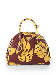 Prada Hibiscus Print Bowler Bag   Burgundy Yellow
