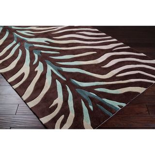 Hand tufted Brown/blue Zebra Animal Print Retro Chic Rug (36 X 56)