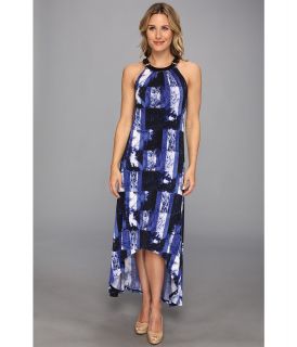 MICHAEL Michael Kors Leather Buckle Neck Quartz Stripe Maxi Dress Womens Dress (Blue)