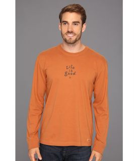 Life is good Long Sleeve Stacked Crusher Tee Mens T Shirt (Orange)