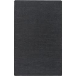 Hand crafted Solid Black Casual Ridges Wool Rug (6 X 9)