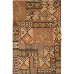 Hand Crafted Tan/orange Southwestern Aztec Chatt New Zealand Wool Rug (5 X 8)