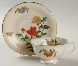 Castleton (USA) Ma Lin Footed Cup & Saucer Set, Fine China Dinnerware   Yellow,