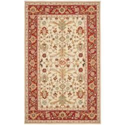 Hand hooked Tabriz Ivory/ Red Wool Rug (79 X 99)