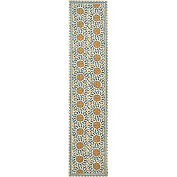 Hand hooked Majestic Ivory/ Blue Wool Runner (26 X 10) (IvoryPattern FloralMeasures 0.375 inch thickTip We recommend the use of a non skid pad to keep the rug in place on smooth surfaces.All rug sizes are approximate. Due to the difference of monitor co
