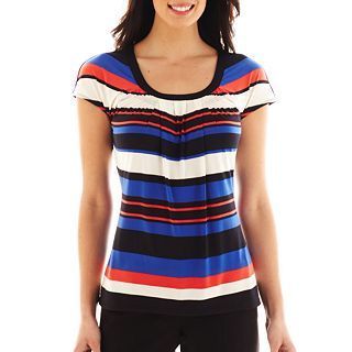 Worthington Shirred Scoopneck Tee, Red/Blue, Womens