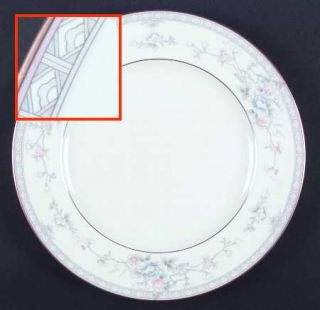Noritake Mandarin Garden Dinner Plate, Fine China Dinnerware   Blue & Pink Bands