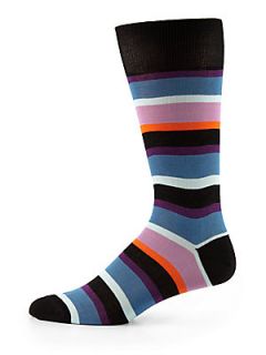  Collection Striped Cotton Blend Socks   Black