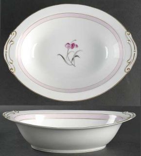 Mikado Sabrina 10 Oval Vegetable Bowl, Fine China Dinnerware   Pink Band On Rim