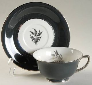Royal Cathay Silver Harvest Footed Cup & Saucer Set, Fine China Dinnerware   Sil