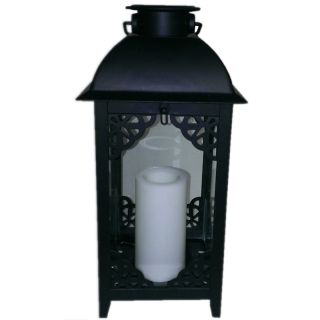 Paradise Solar Powered Black Moroccan Style Metal Lantern With Flameless Candle (set Of 2) (BlackMaterialsGlass and SteelWeatherproofYesUV protectionYesMountingPost InstallationEasy to insdallDuration Depends on your geographical location, weather c