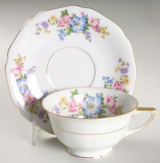 Heinrich   H&C Blossom Footed Cup & Saucer Set, Fine China Dinnerware   Pink & B