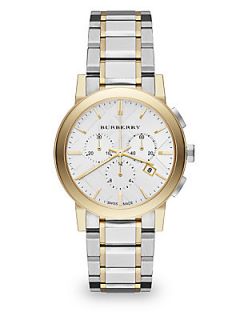 Burberry Two Tone Stainless Steel Chronograph Watch   Silver Gold